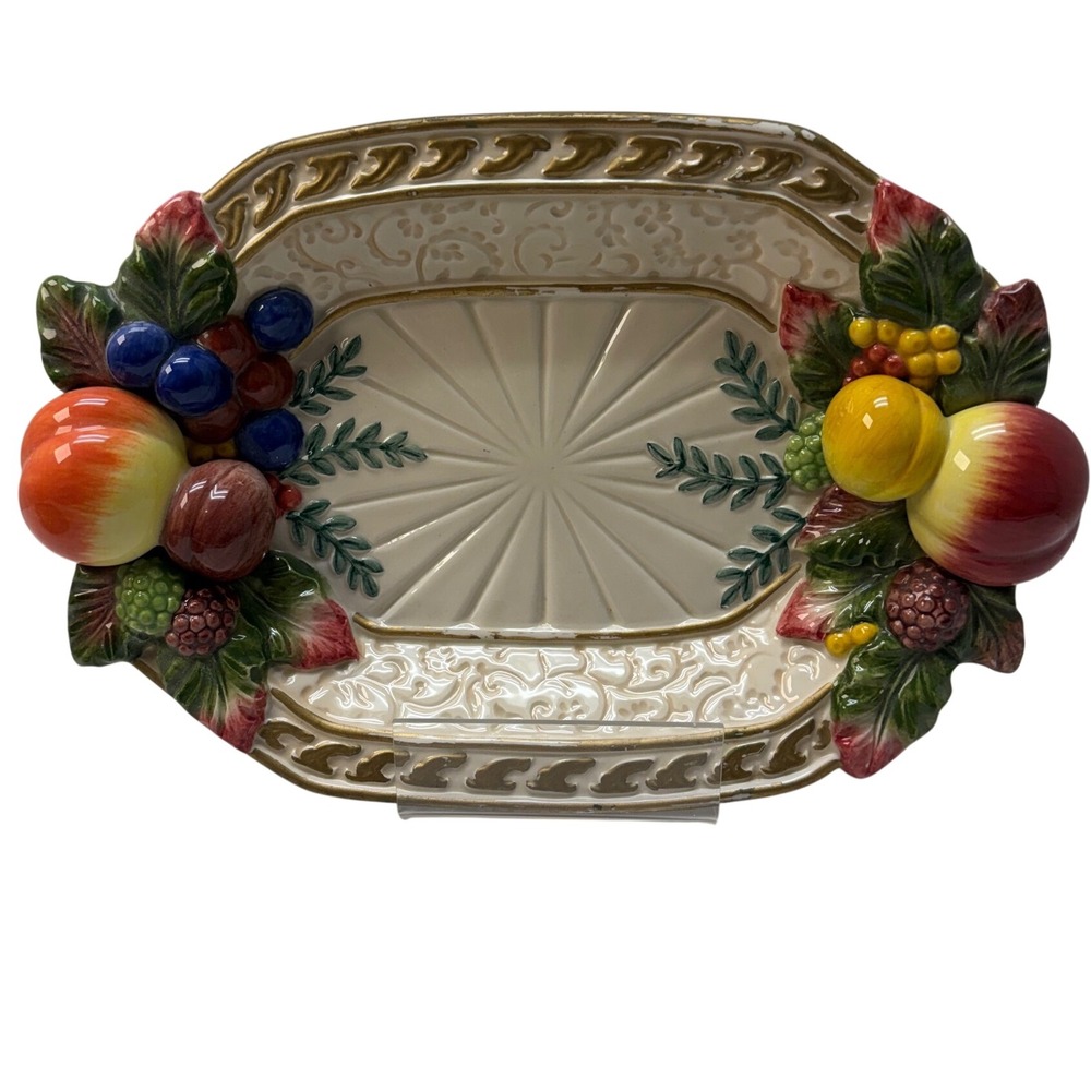 Fitz and Floyd Classics Fruit Ceramic Oval Serving Dish Tray Gold Trim 8.5in